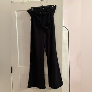Wide leg Black Suit pants with ruche stretchy waist band and bow tie know